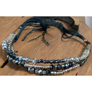 New Handcrafted Adjustable Beaded Bracelet with Metallic and Black Glass‎ Beads